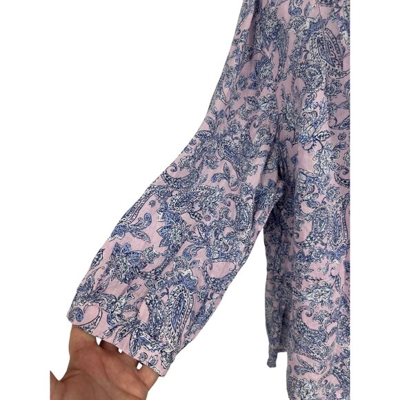 J.Jill Womens Boho Style Pink & Blue Paisley Print Linen Tunic Top Size 2X - Picture 3 of 9